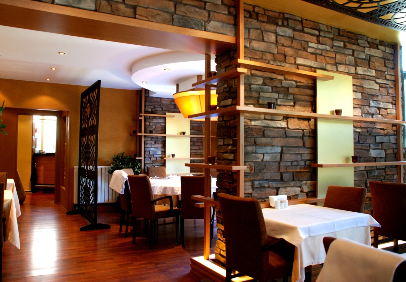 Stone wall in a cozy restaurant